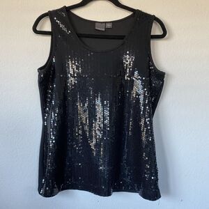 Covington Womens Black Sleeveless tank‎ top Al Over Front Sequins Size Small